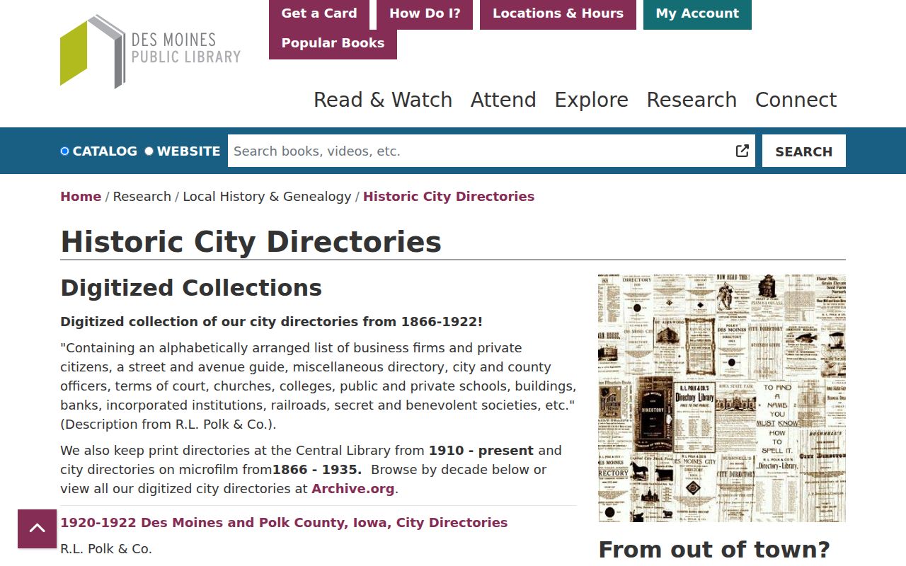 Johnston city directory collection information from Des Moines Public Library