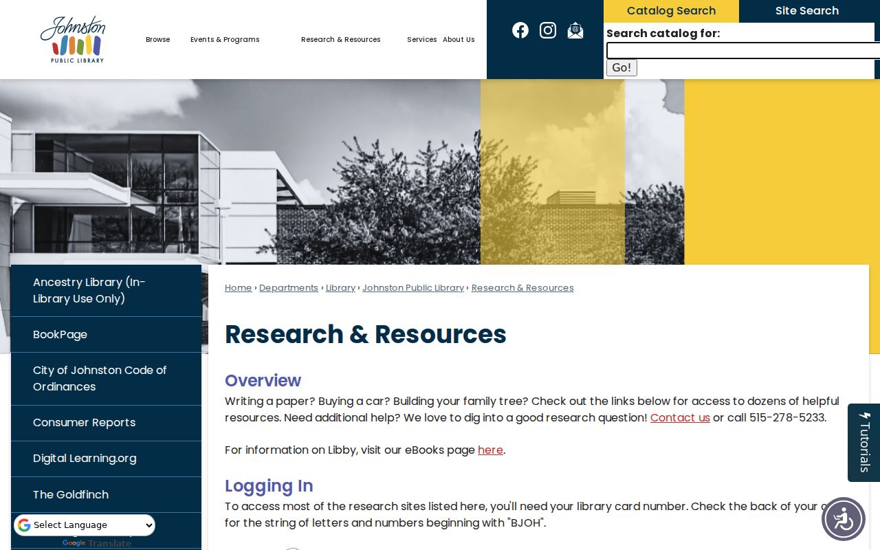 Johnston residents directory library research resources