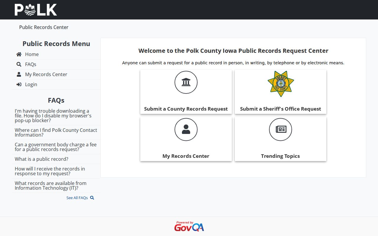 Johnston residents directory Polk County request center