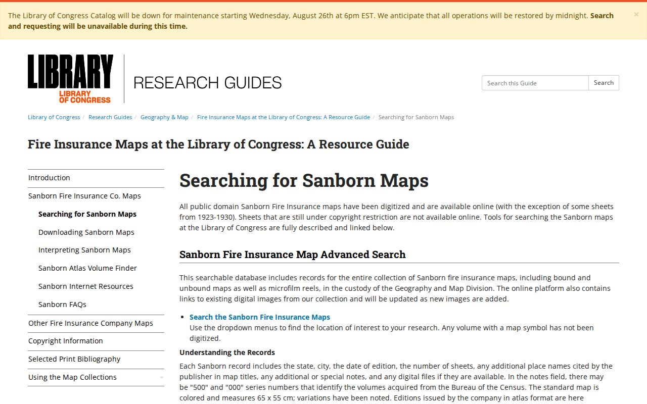Johnston previous residents map search using the Library of Congress Sanborn guide