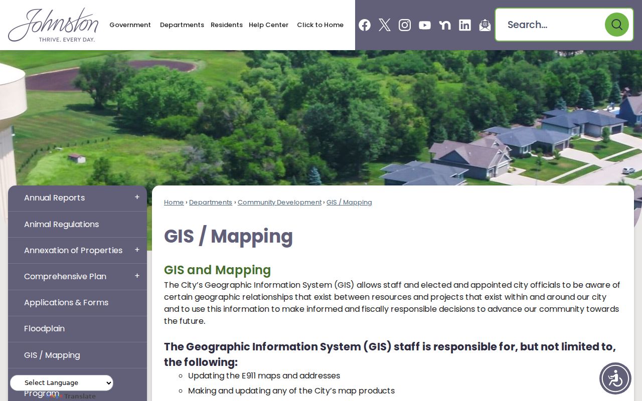 Johnston street directory GIS page for E911 addresses and mapping